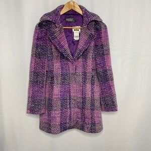 Wanko Purple Pink Plaid Wool Blend Button Coat Womens Small NEW Preppy Retro
